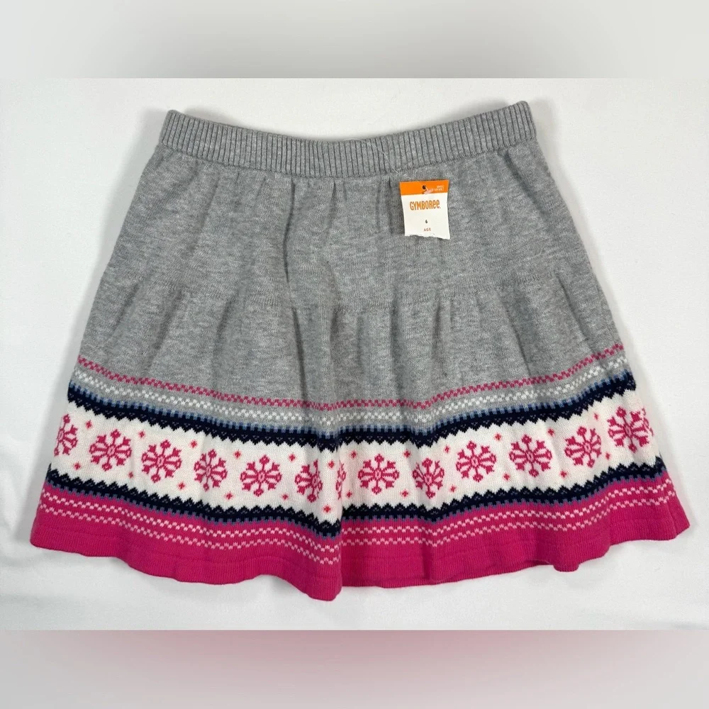 NWT GYMBOREE Girls’ Fair Isle Winter Grey Knit Snowflake Skater Skirt Size‎ 6